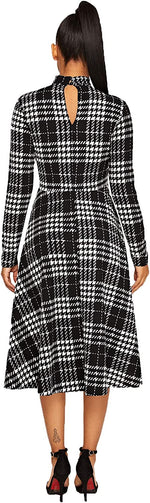 Load image into Gallery viewer, Floerns Women&#39;s High Neck Plaid Fit and Flare Midi Dress
