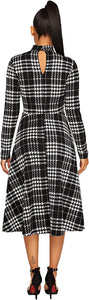 Floerns Women's High Neck Plaid Fit and Flare Midi Dress