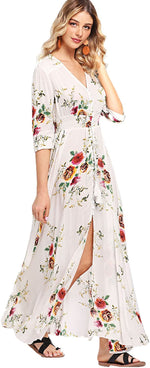 Load image into Gallery viewer, Milumia Women&#39;s Button Up Split Floral Print Flowy Party Maxi Dress
