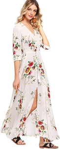 Milumia Women's Button Up Split Floral Print Flowy Party Maxi Dress