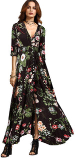 Load image into Gallery viewer, Milumia Women&#39;s Button Up Split Floral Print Flowy Party Maxi Dress
