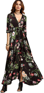 Milumia Women's Button Up Split Floral Print Flowy Party Maxi Dress