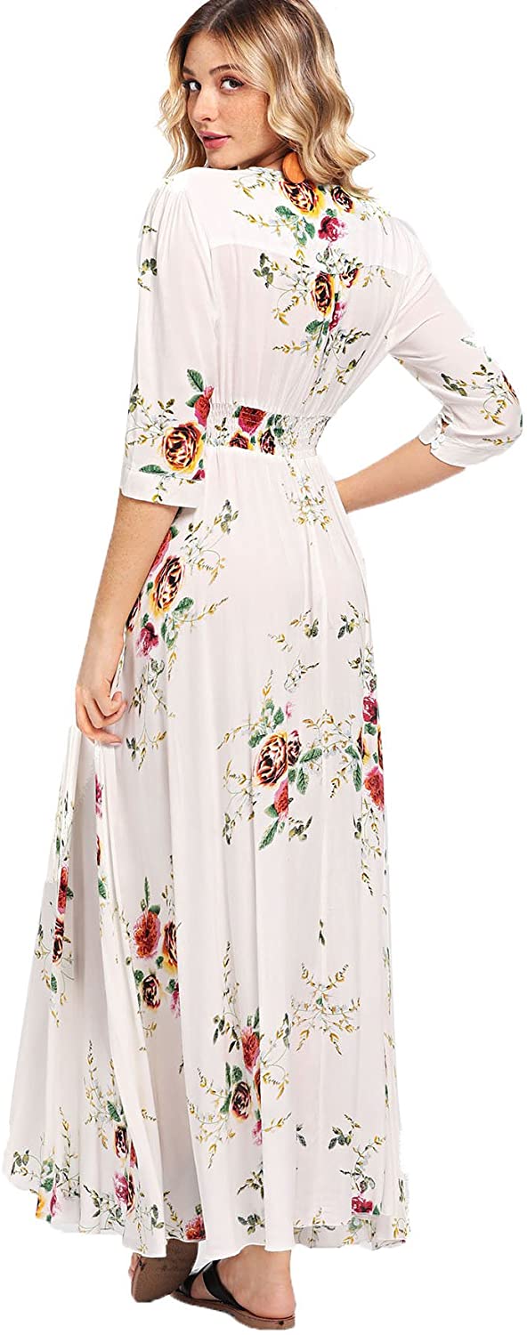 Milumia Women's Button Up Split Floral Print Flowy Party Maxi Dress