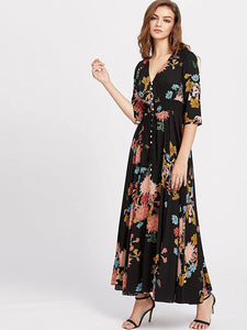 Milumia Women's Button Up Split Floral Print Flowy Party Maxi Dress