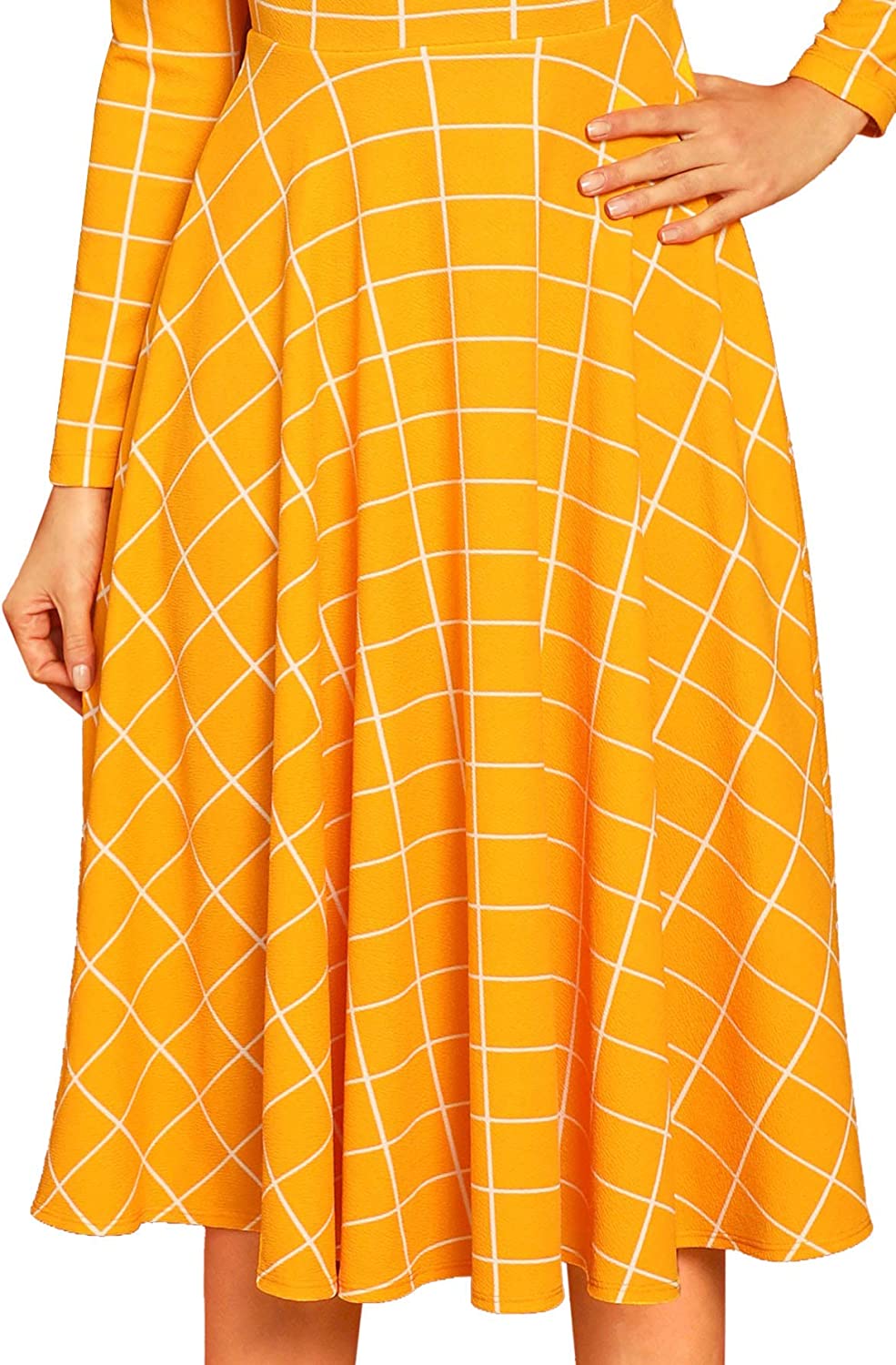 Floerns Women's High Neck Plaid Fit and Flare Midi Dress