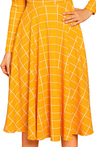 Floerns Women's High Neck Plaid Fit and Flare Midi Dress