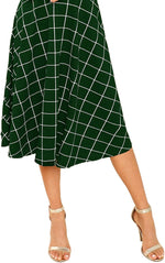 Load image into Gallery viewer, Floerns Women&#39;s High Neck Plaid Fit and Flare Midi Dress
