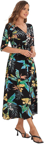 Load image into Gallery viewer, Milumia Women&#39;s Button Up Split Floral Print Flowy Party Maxi Dress
