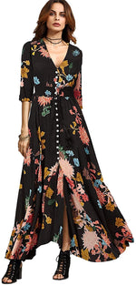 Load image into Gallery viewer, Milumia Women&#39;s Button Up Split Floral Print Flowy Party Maxi Dress
