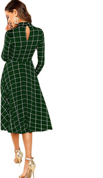 Load image into Gallery viewer, Floerns Women&#39;s High Neck Plaid Fit and Flare Midi Dress

