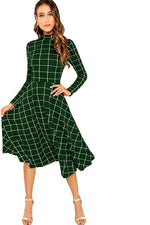 Load image into Gallery viewer, Floerns Women&#39;s High Neck Plaid Fit and Flare Midi Dress
