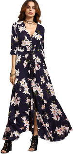 Load image into Gallery viewer, Milumia Women&#39;s Button Up Split Floral Print Flowy Party Maxi Dress
