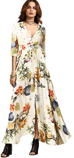 Load image into Gallery viewer, Milumia Women&#39;s Button Up Split Floral Print Flowy Party Maxi Dress
