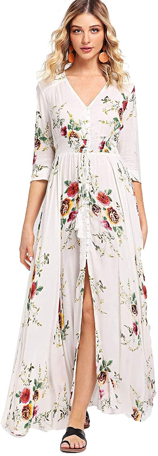 Milumia Women's Button Up Split Floral Print Flowy Party Maxi Dress