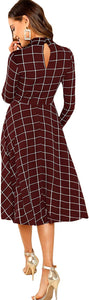 Floerns Women's High Neck Plaid Fit and Flare Midi Dress