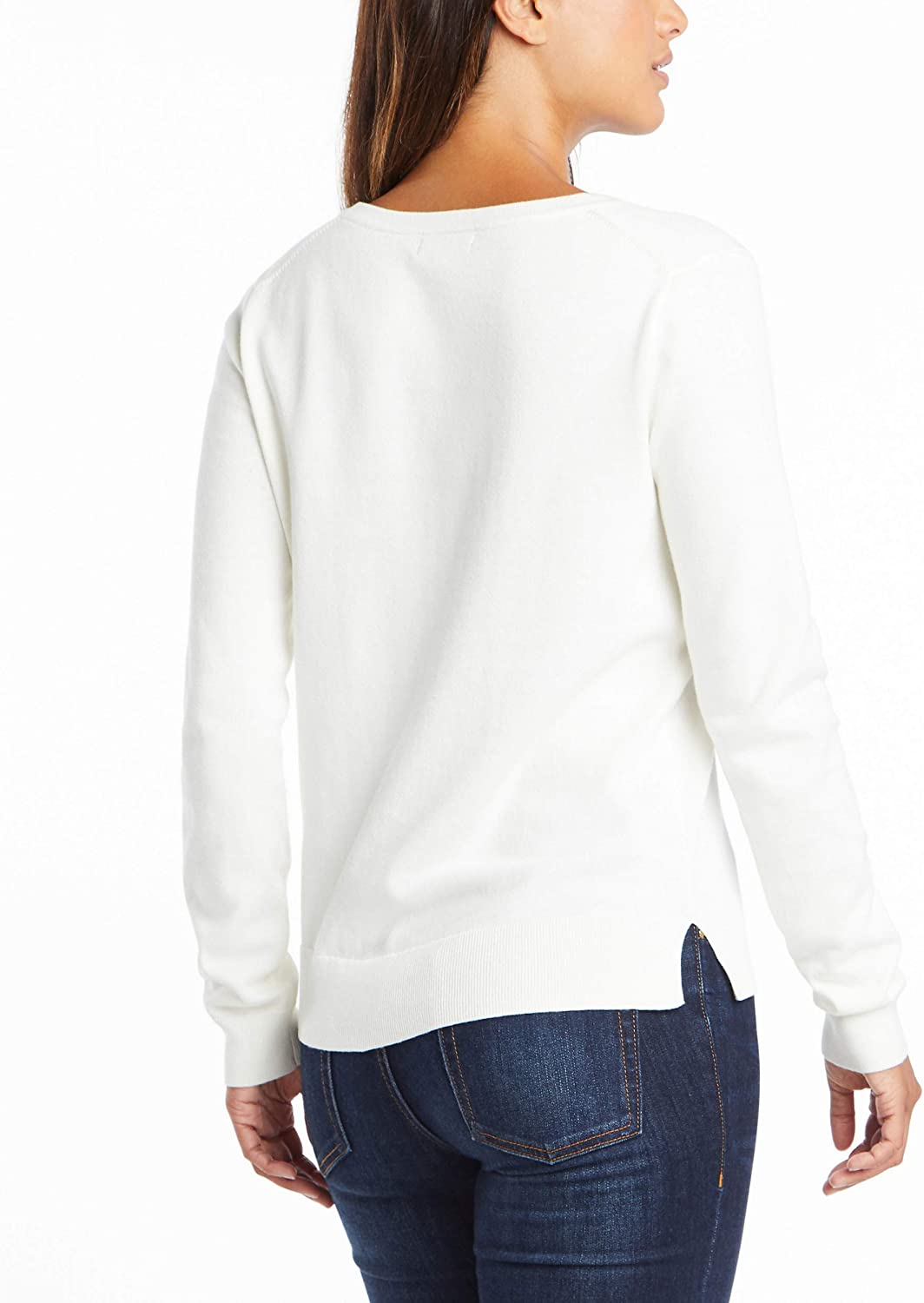 Nautica Women's Effortless J-Class Long Sleeve 100% Cotton V-Neck Sweater