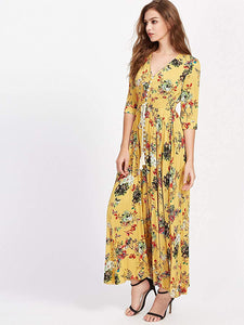 Milumia Women's Button Up Split Floral Print Flowy Party Maxi Dress