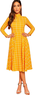 Load image into Gallery viewer, Floerns Women&#39;s High Neck Plaid Fit and Flare Midi Dress
