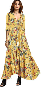 Milumia Women's Button Up Split Floral Print Flowy Party Maxi Dress