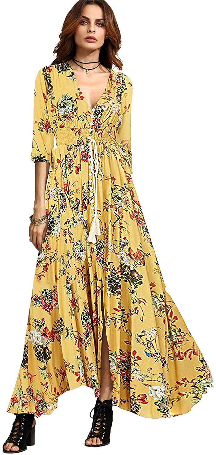 Milumia Women's Button Up Split Floral Print Flowy Party Maxi Dress