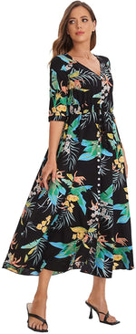 Load image into Gallery viewer, Milumia Women&#39;s Button Up Split Floral Print Flowy Party Maxi Dress
