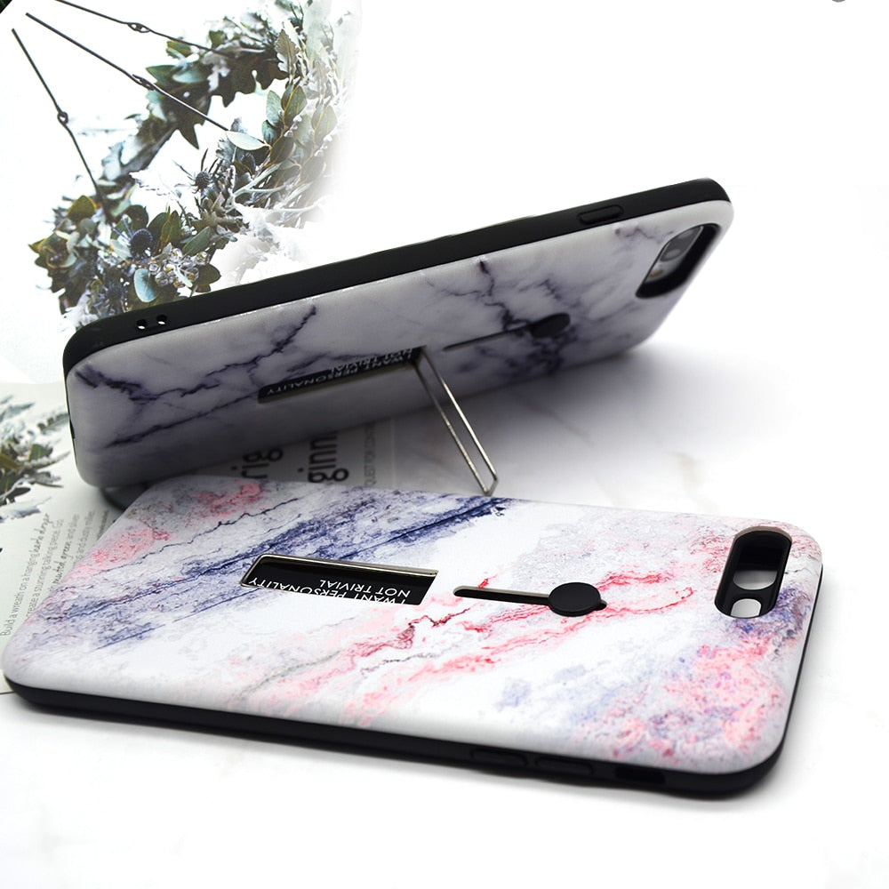 AXBETY For iPhone 7 7 Plus / 8 Plus X / XS MAX/XR Fashion Marble silicon Loop Ring Phone Cases For iPhone 7 Case Stand Cover 6S