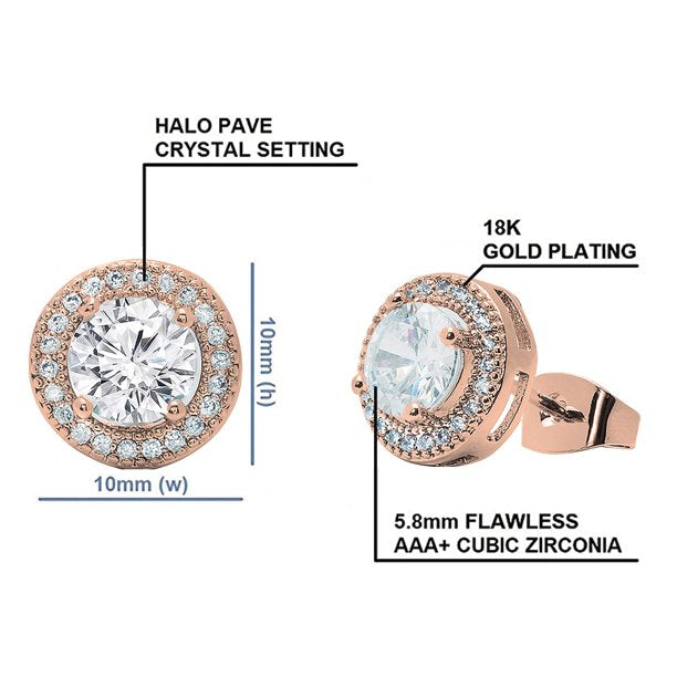 Cate & Chloe Ariel 18k Rose Gold Halo CZ Stud Earrings, Simulated Diamond Earrings, Best Gift Ideas for Women,