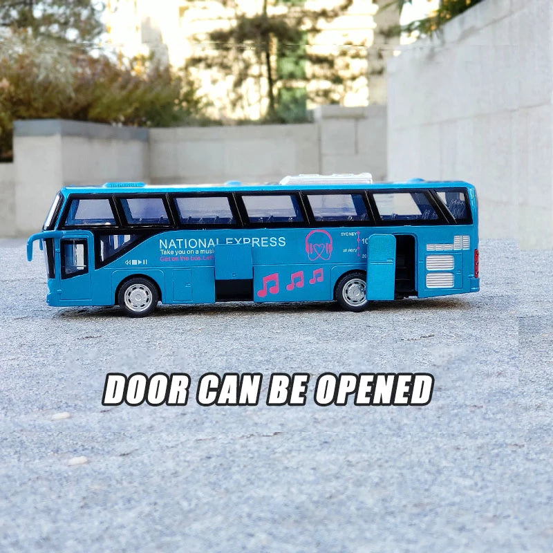 Travel Bus Model Alloy Model Car Diecast Scale Vehicle Model Toy Sound & Light Pull Back Educational Toys For Children Gift