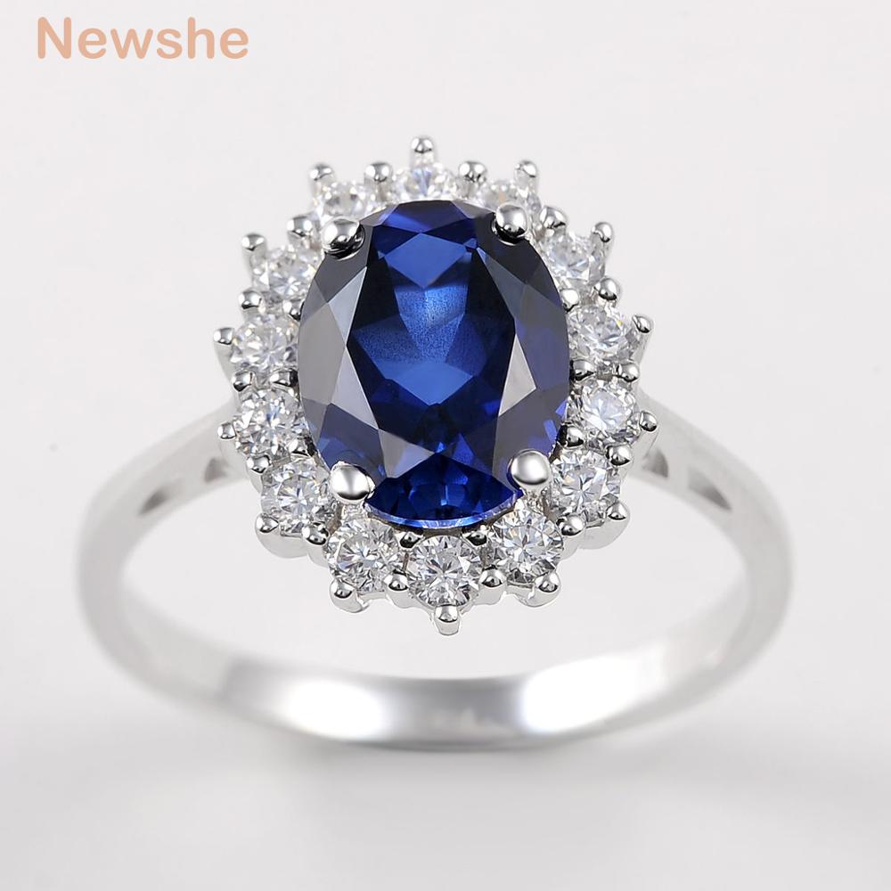 Newshe Halo Wedding Ring For Women 2 Ct Blue Oval Cut AAA CZ Solid 925 Sterling Silver Trendy Jewelry Party Cocktail Ring|Rings