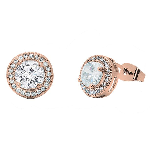 Cate & Chloe Ariel 18k Rose Gold Halo CZ Stud Earrings, Simulated Diamond Earrings, Best Gift Ideas for Women,