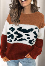 Load image into Gallery viewer, CANIKAT Women&#39;s Crewneck Color Block Striped Sweater Long Sleeve Loose Knit Pullover Jumper Tops
