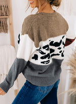 Load image into Gallery viewer, CANIKAT Women&#39;s Crewneck Color Block Striped Sweater Long Sleeve Loose Knit Pullover Jumper Tops
