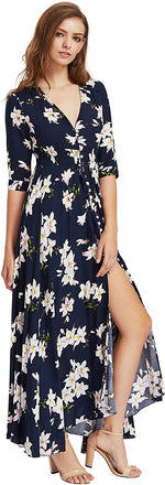 Load image into Gallery viewer, Milumia Women&#39;s Button Up Split Floral Print Flowy Party Maxi Dress
