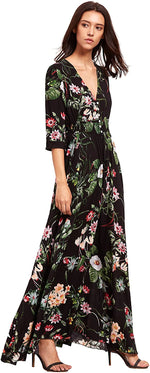 Load image into Gallery viewer, Milumia Women&#39;s Button Up Split Floral Print Flowy Party Maxi Dress
