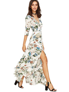 Milumia Women's Button Up Split Floral Print Flowy Party Maxi Dress