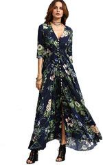 Load image into Gallery viewer, Milumia Women&#39;s Button Up Split Floral Print Flowy Party Maxi Dress
