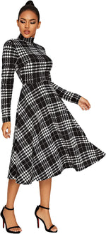 Load image into Gallery viewer, Floerns Women&#39;s High Neck Plaid Fit and Flare Midi Dress
