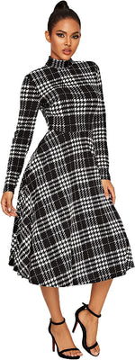 Load image into Gallery viewer, Floerns Women&#39;s High Neck Plaid Fit and Flare Midi Dress
