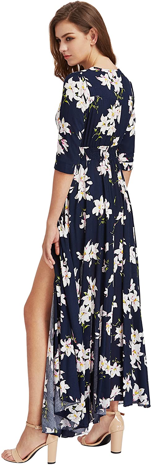 Milumia Women's Button Up Split Floral Print Flowy Party Maxi Dress