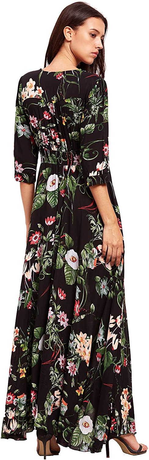 Milumia Women's Button Up Split Floral Print Flowy Party Maxi Dress