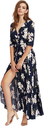 Load image into Gallery viewer, Milumia Women&#39;s Button Up Split Floral Print Flowy Party Maxi Dress
