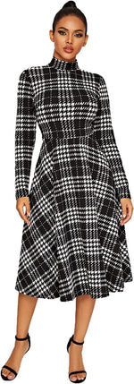 Load image into Gallery viewer, Floerns Women&#39;s High Neck Plaid Fit and Flare Midi Dress
