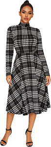 Floerns Women's High Neck Plaid Fit and Flare Midi Dress