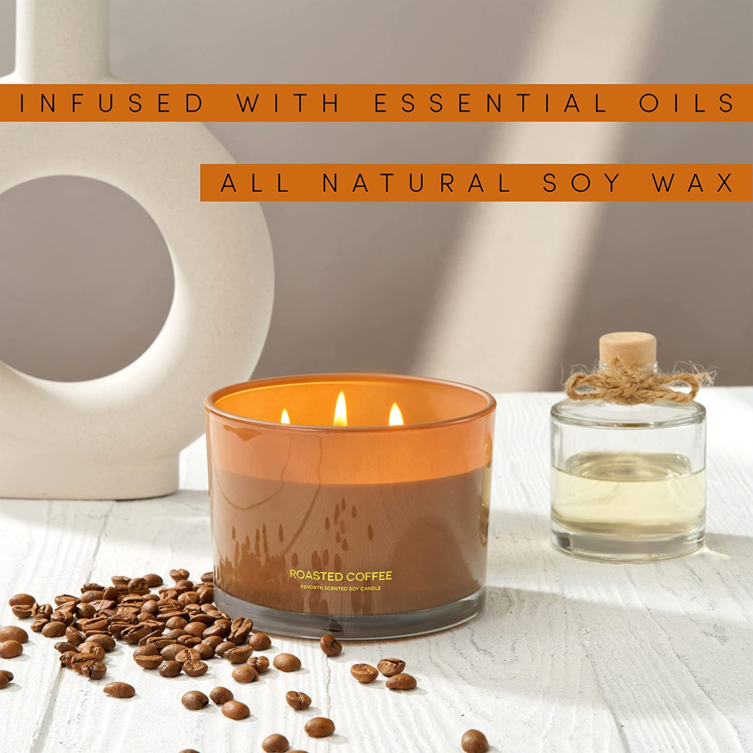 96NORTH Luxury Vanilla Soy Candles | Large 3 Wick Jar Candle | Up to 50 Hours Burning Time | 100% Natural Soy Wax | Relaxing Aromatherapy Aesthetic Candle | Housewarming Gift for Men and Women