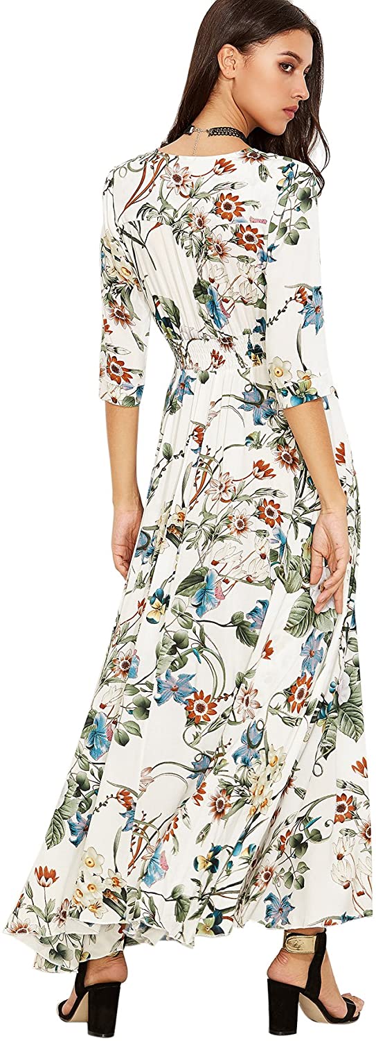 Milumia Women's Button Up Split Floral Print Flowy Party Maxi Dress