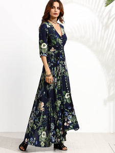 Milumia Women's Button Up Split Floral Print Flowy Party Maxi Dress