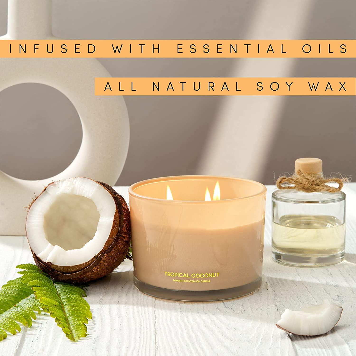 96NORTH Luxury Vanilla Soy Candles | Large 3 Wick Jar Candle | Up to 50 Hours Burning Time | 100% Natural Soy Wax | Relaxing Aromatherapy Aesthetic Candle | Housewarming Gift for Men and Women