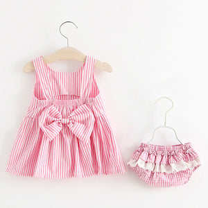 Melario Baby Clothing Sets 2019 Summer Sleeveless Dress Girls Three Piece Sets Short Pants+Dress Set Stripe Patten For Baby 6 24