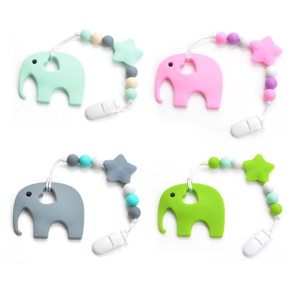 Silicone Elephant Pacifier BPA Free Baby Teether Hand made Funny Colorful Bead Clip Holder Pacifier Clips Soother Chain For Baby