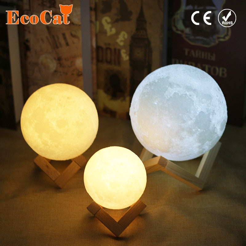 Moon lamp LED light 20CM 18CM 15CM 3D Print USB  Moonlight 2 Colors Changeable Touch Switch Night Light For Creative Gift Home